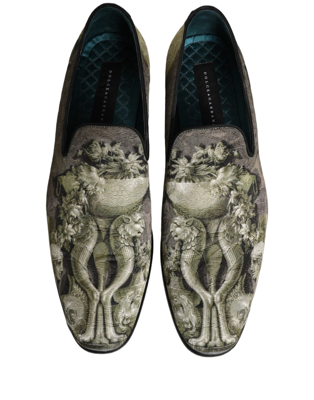 Men’s Dolce &amp; Gabbana Brown Baroque Print Slip on Loafers Shoes