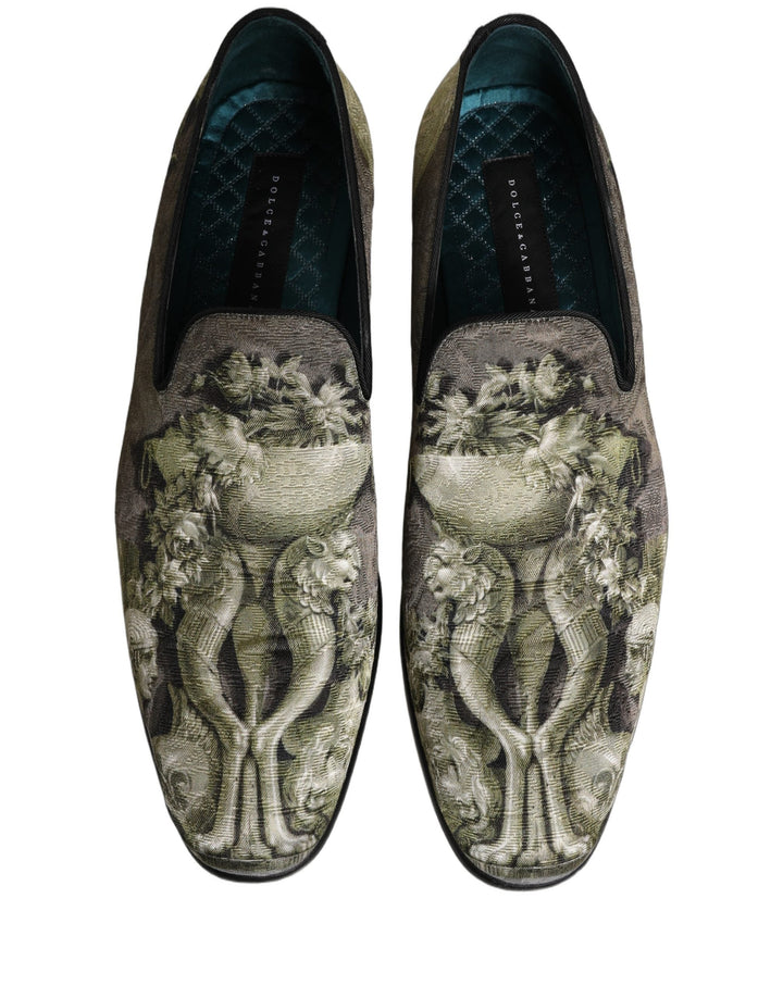Men’s Dolce &amp; Gabbana Brown Baroque Print Slip on Loafers Shoes