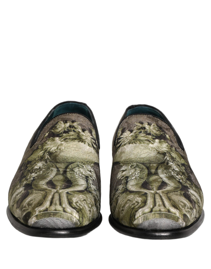 Men’s Dolce &amp; Gabbana Brown Baroque Print Slip on Loafers Shoes