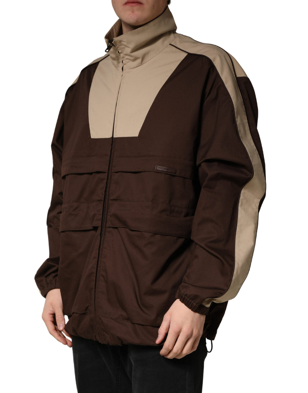 Men’s Dolce &amp; Gabbana Brown Beige Cotton Zip Windbreaker Jacket