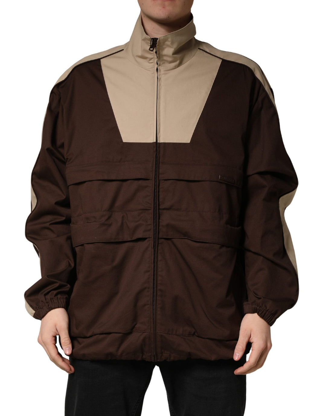 Men’s Dolce & Gabbana Brown Beige Cotton Zip Windbreaker Jacket