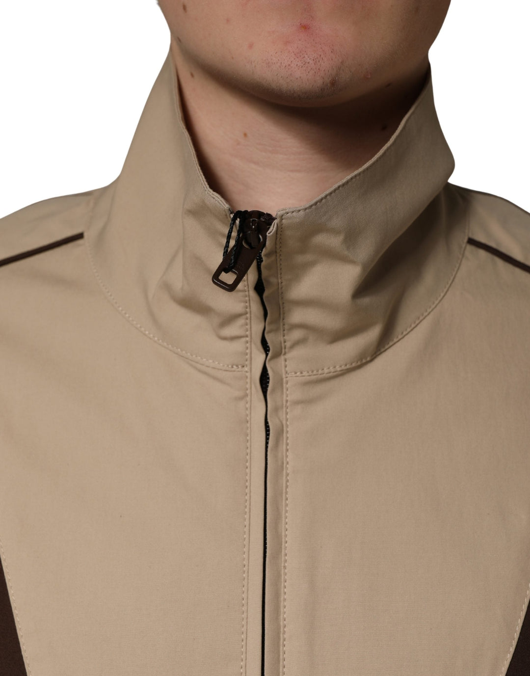 Men’s Dolce &amp; Gabbana Brown Beige Cotton Zip Windbreaker Jacket