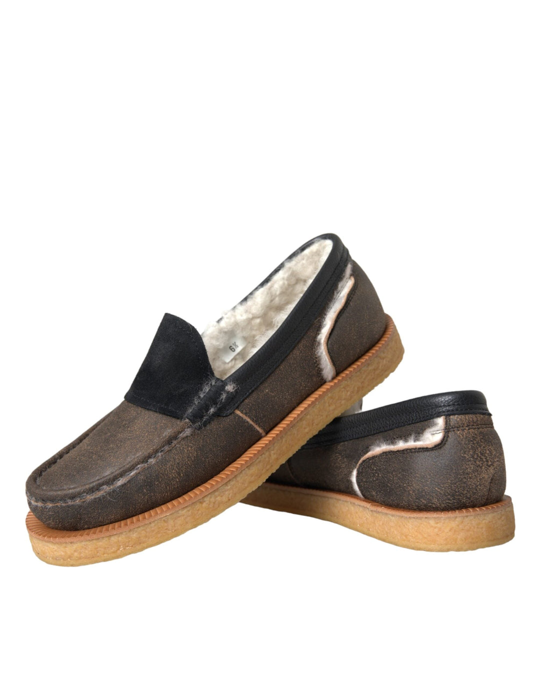 Men’s Dolce &amp; Gabbana Brown Black Fur Leather Loafers Men Shoes