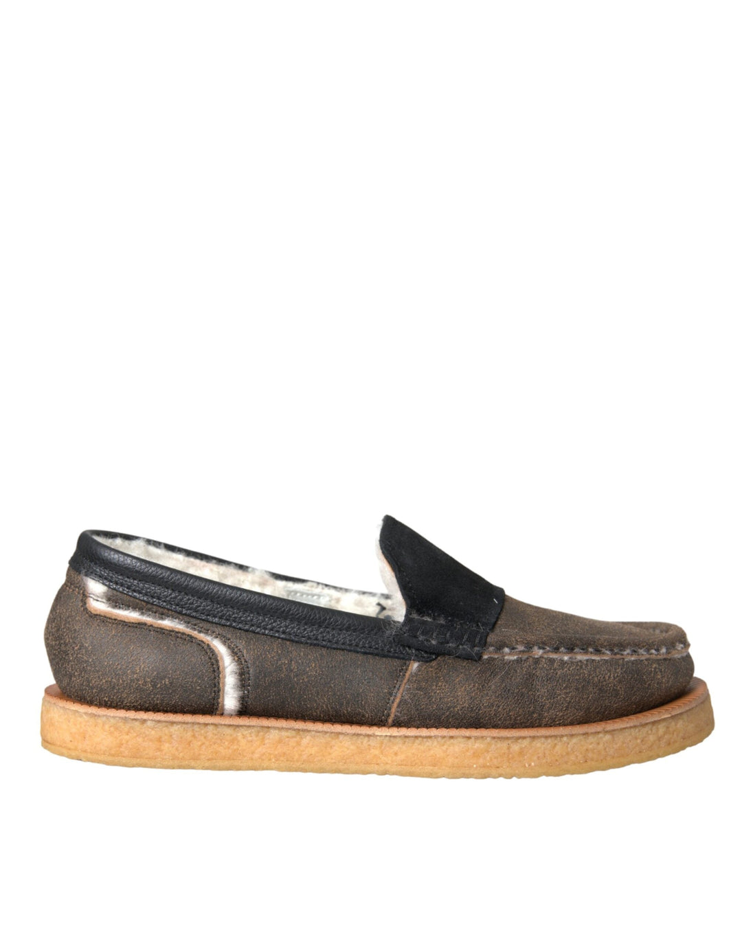 Men’s Dolce & Gabbana Brown Black Fur Leather Loafers Men Shoes