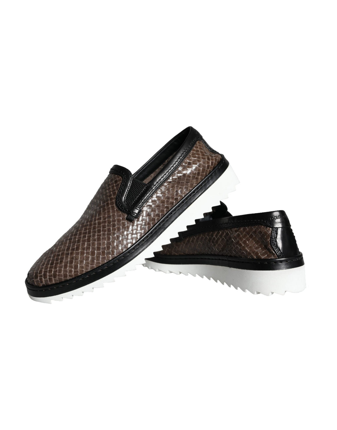 Men’s Dolce &amp; Gabbana Brown Black Leather Weaved Men Loafers Shoes