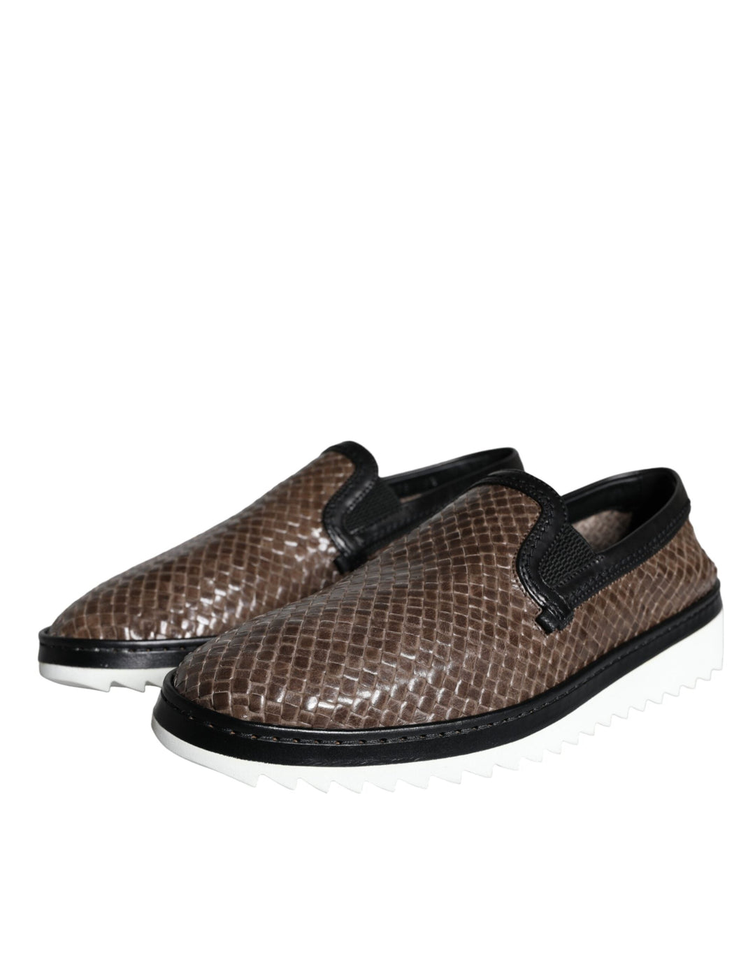Men’s Dolce &amp; Gabbana Brown Black Leather Weaved Men Loafers Shoes