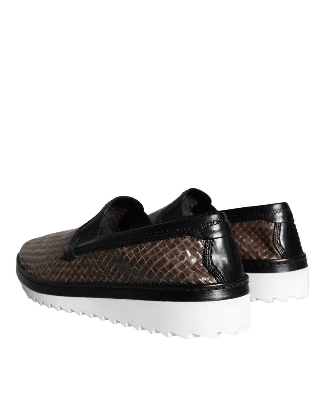 Men’s Dolce &amp; Gabbana Brown Black Leather Weaved Men Loafers Shoes