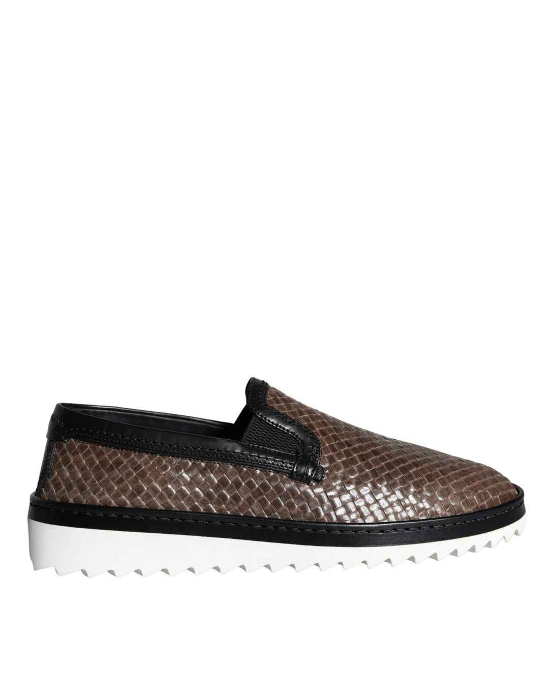Men’s Dolce & Gabbana Brown Black Leather Weaved Men Loafers Shoes