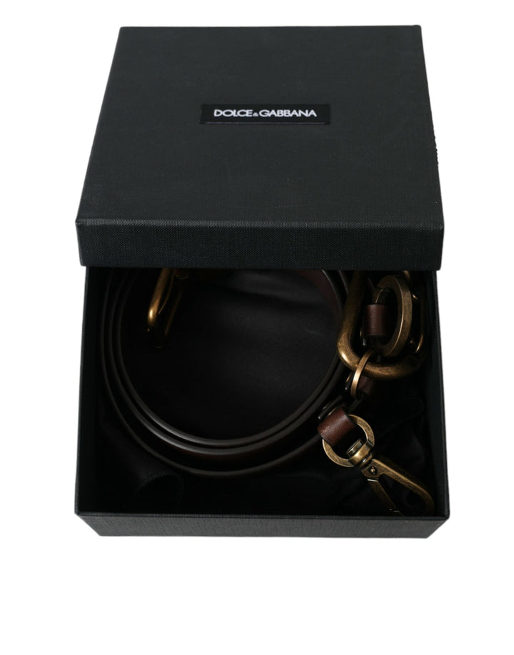 Dolce &amp; Gabbana Brown Calf Leather Gold Metal Buckle Belt
