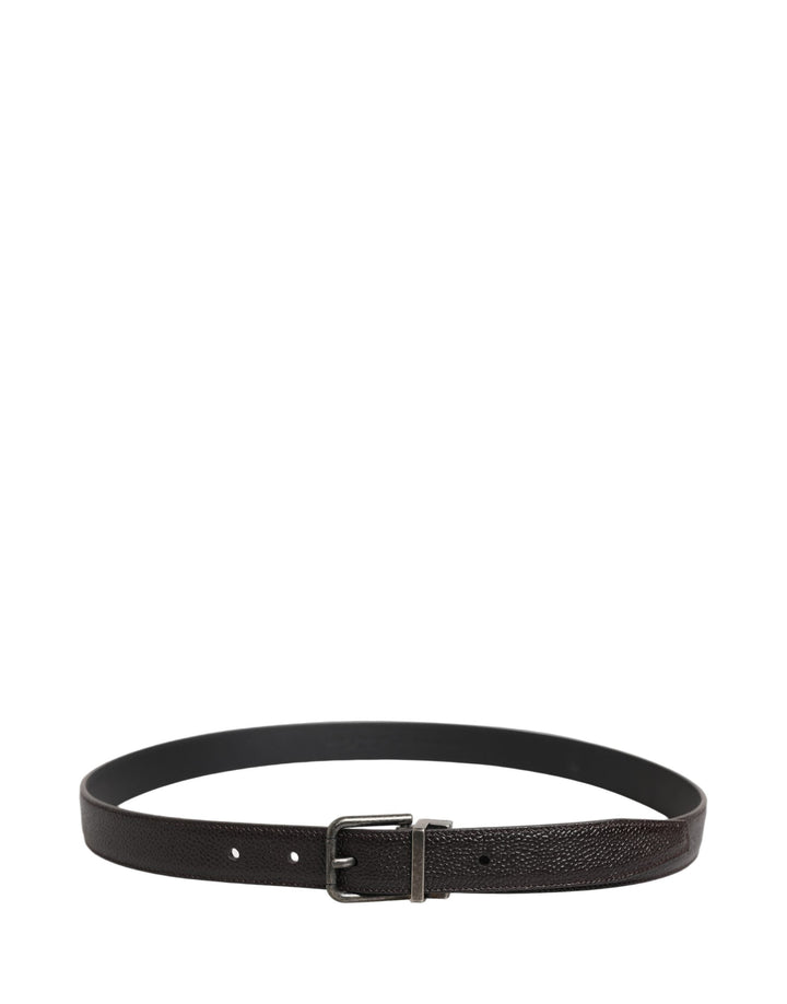 Dolce &amp; Gabbana Brown Calf Leather Vintage Style Silver Buckle Belt