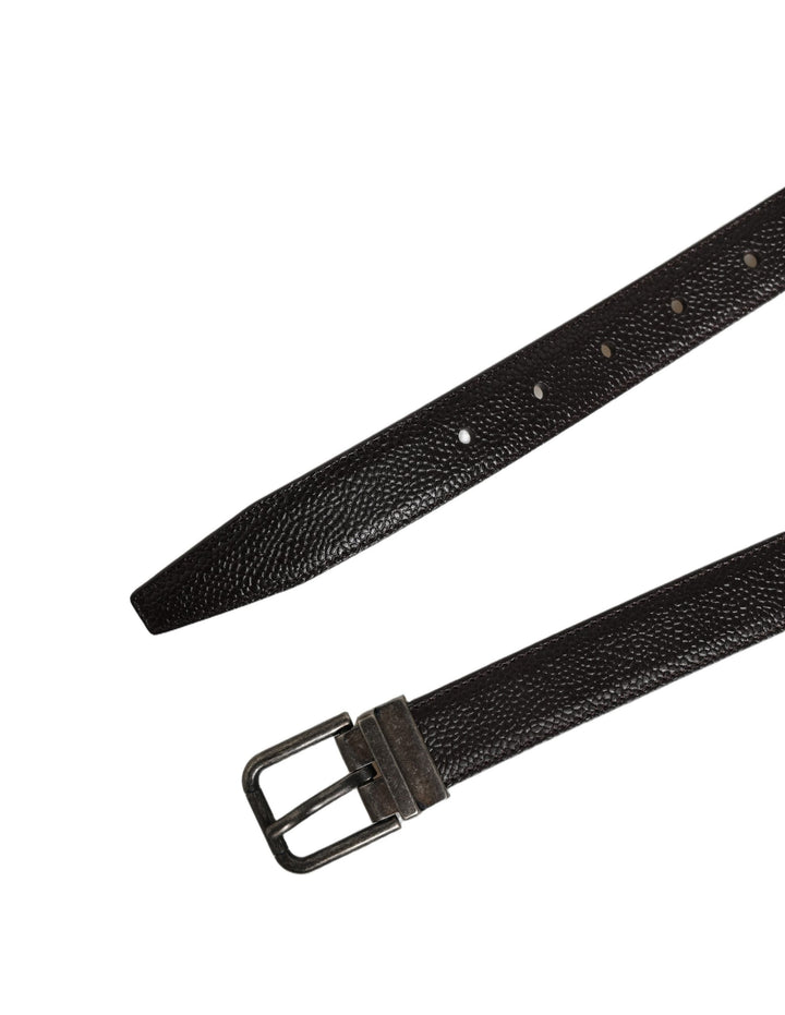 Dolce &amp; Gabbana Brown Calf Leather Vintage Style Silver Buckle Belt