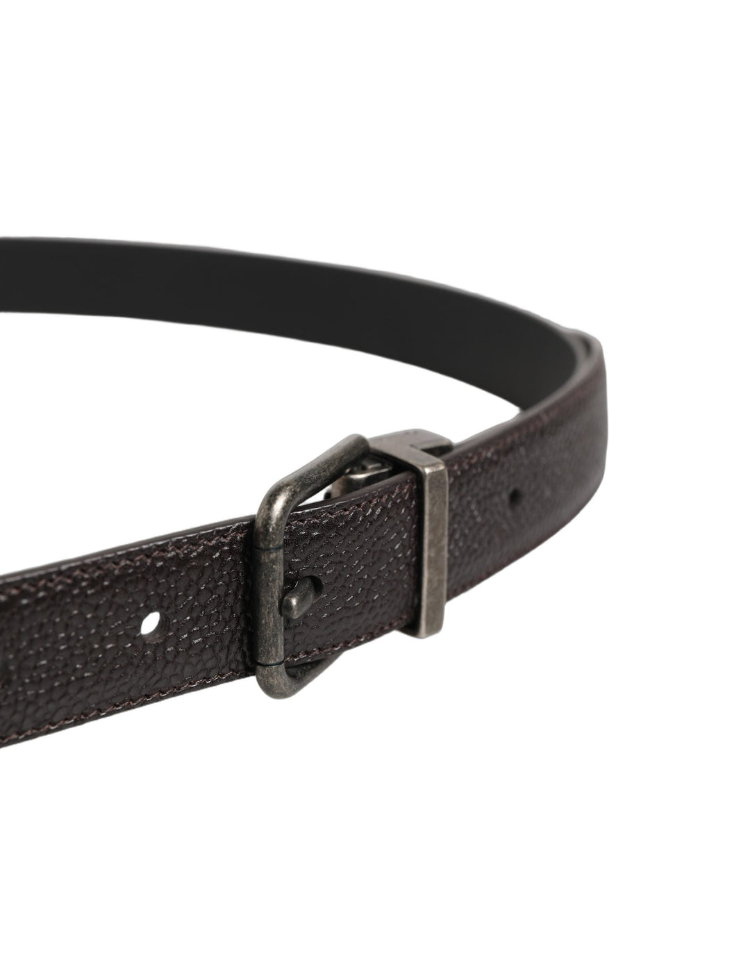 Dolce &amp; Gabbana Brown Calf Leather Vintage Style Silver Buckle Belt