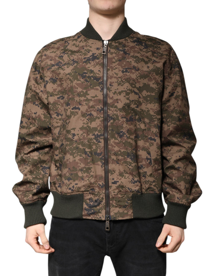 Men’s Dolce &amp; Gabbana Brown Camouflage Bomber Full Zip Jacket