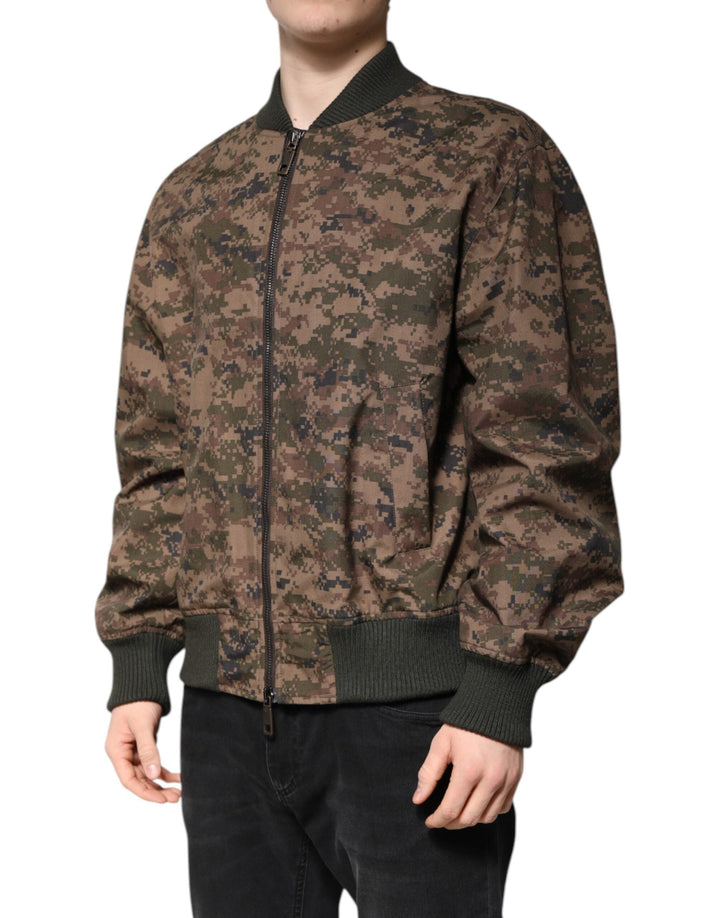 Men’s Dolce &amp; Gabbana Brown Camouflage Bomber Full Zip Jacket