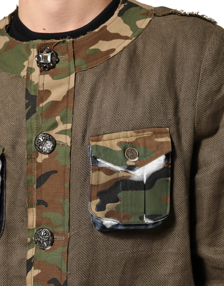 Men’s Dolce &amp; Gabbana Brown Camouflage Linen Button Down Jacket
