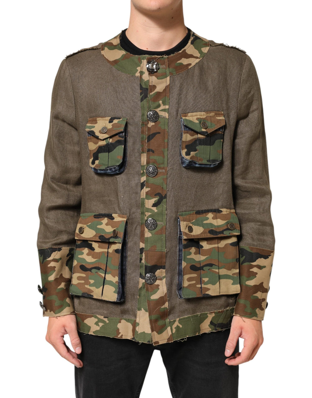 Men’s Dolce & Gabbana Brown Camouflage Linen Button Down Jacket