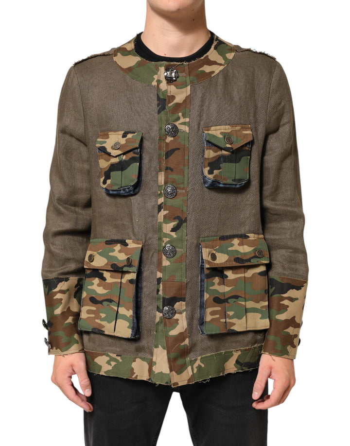 Men’s Dolce &amp; Gabbana Brown Camouflage Linen Button Down Jacket