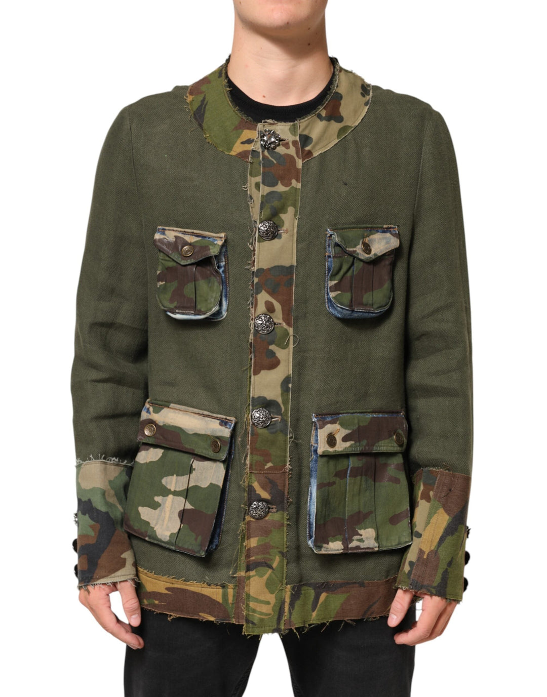Men’s Dolce &amp; Gabbana Brown Camouflage Linen Button Down Jacket