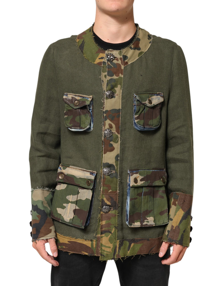 Men’s Dolce &amp; Gabbana Brown Camouflage Linen Button Down Jacket