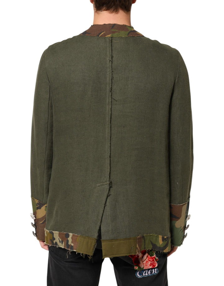 Men’s Dolce &amp; Gabbana Brown Camouflage Linen Button Down Jacket