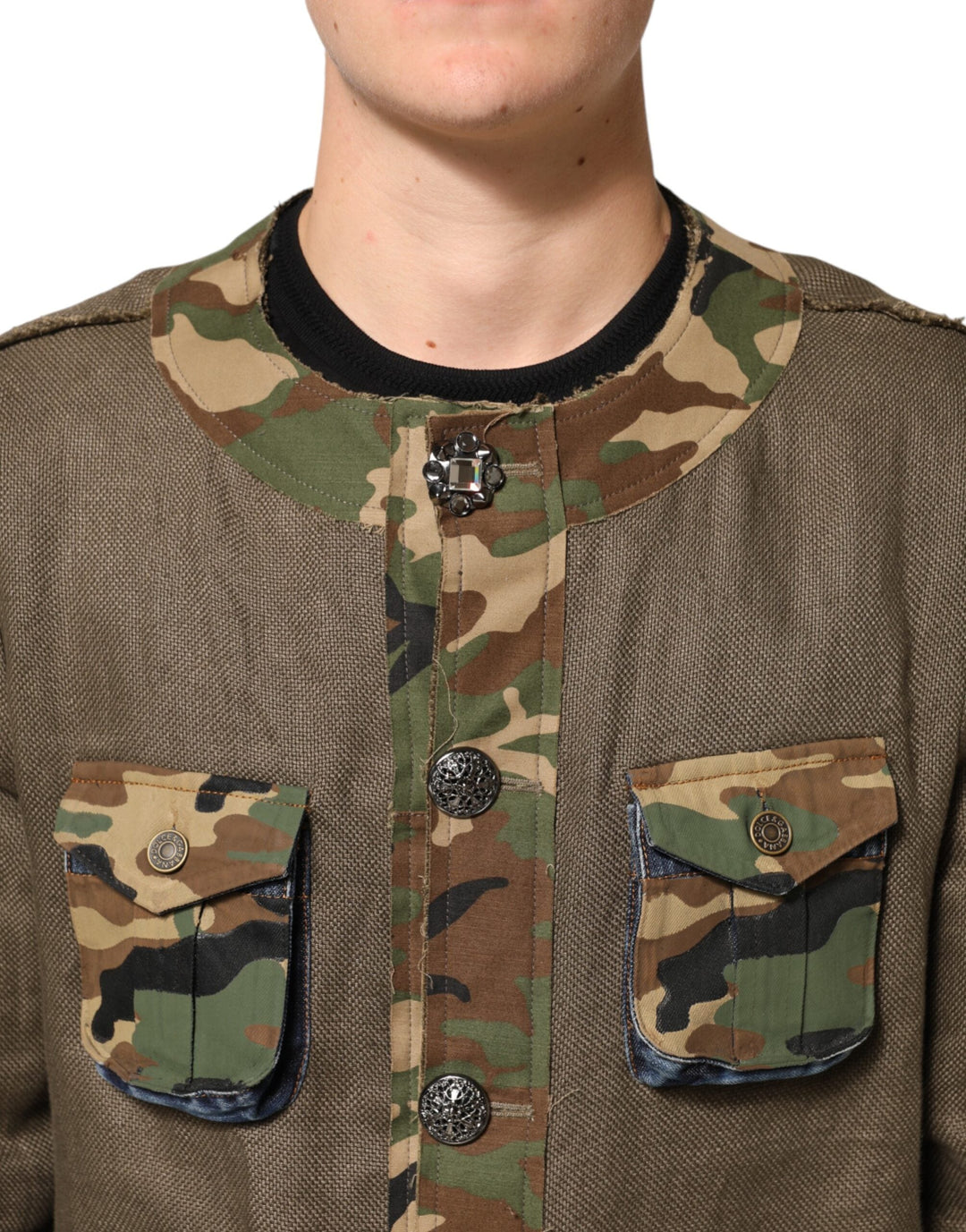 Men’s Dolce &amp; Gabbana Brown Camouflage Linen Button Down Jacket