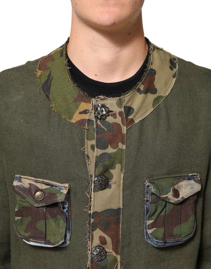 Men’s Dolce &amp; Gabbana Brown Camouflage Linen Button Down Jacket