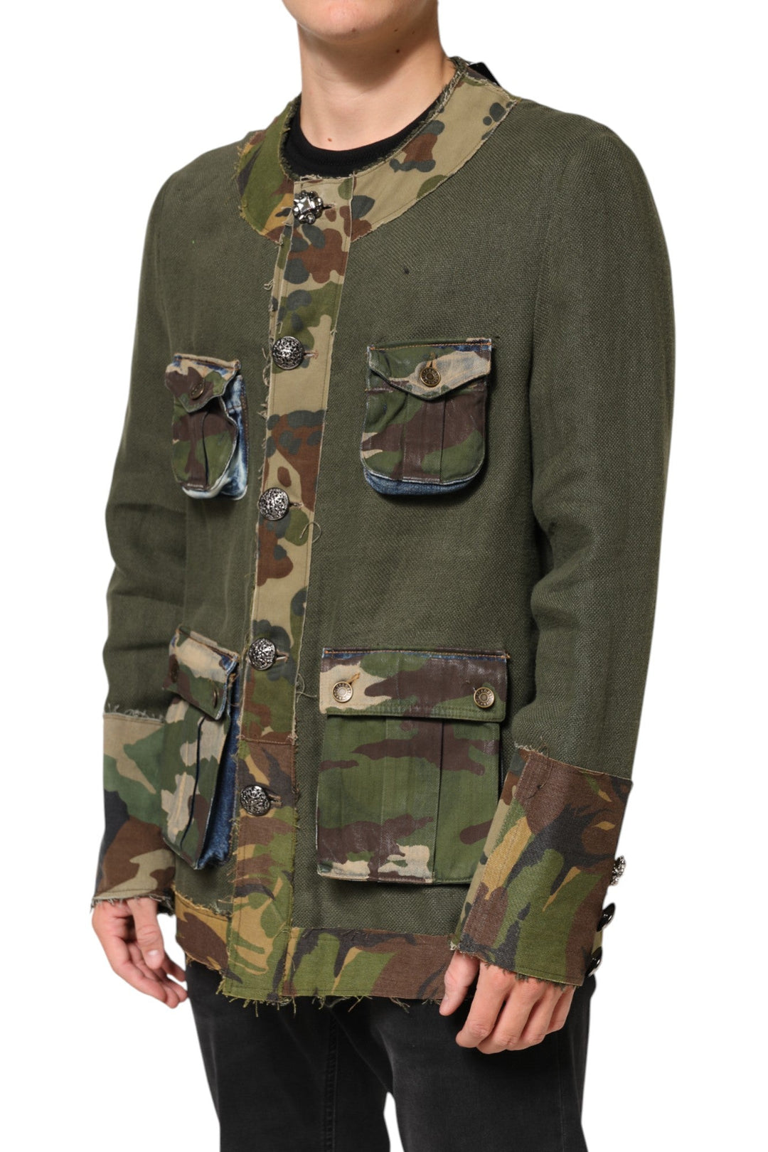 Men’s Dolce &amp; Gabbana Brown Camouflage Linen Button Down Jacket