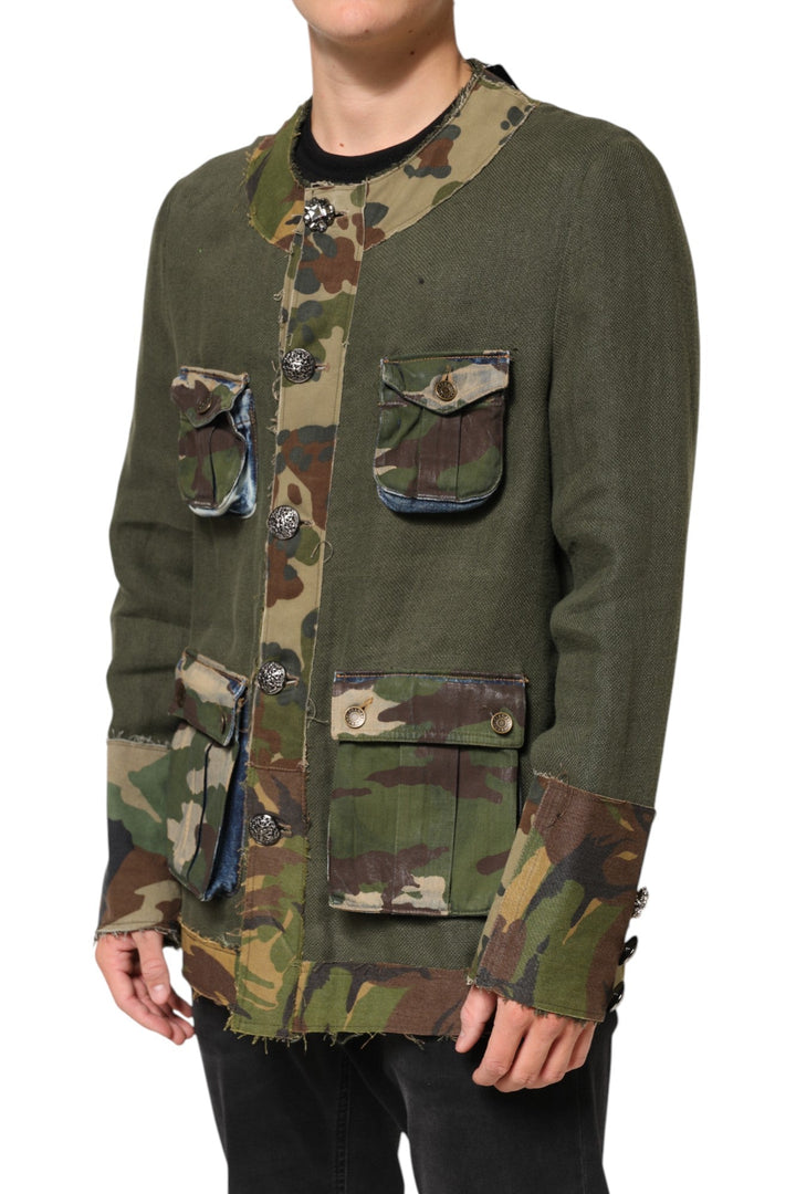 Men’s Dolce &amp; Gabbana Brown Camouflage Linen Button Down Jacket