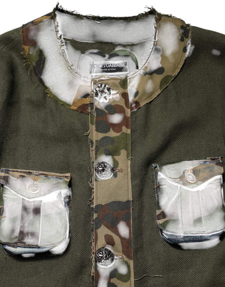 Men’s Dolce &amp; Gabbana Brown Camouflage Linen Button Down Jacket