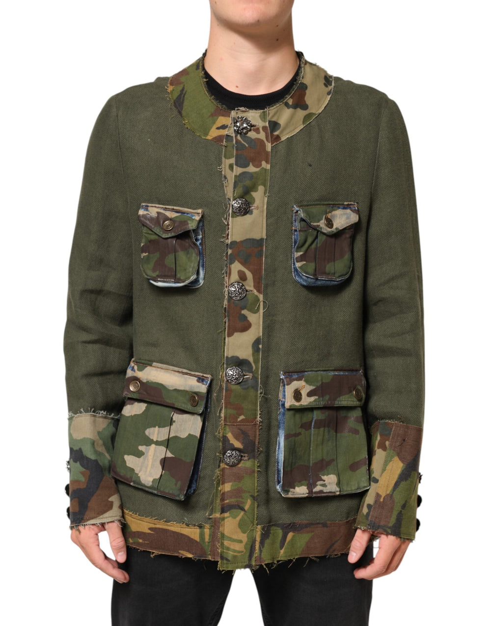 Men’s Dolce & Gabbana Brown Camouflage Linen Button Down Jacket