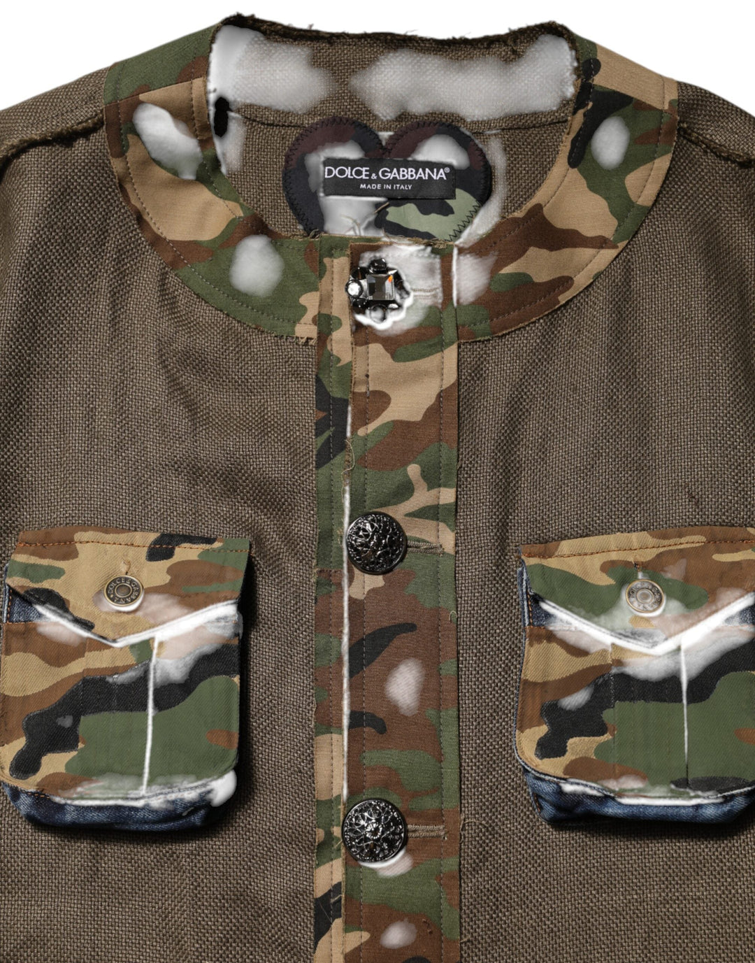 Men’s Dolce &amp; Gabbana Brown Camouflage Linen Button Down Jacket