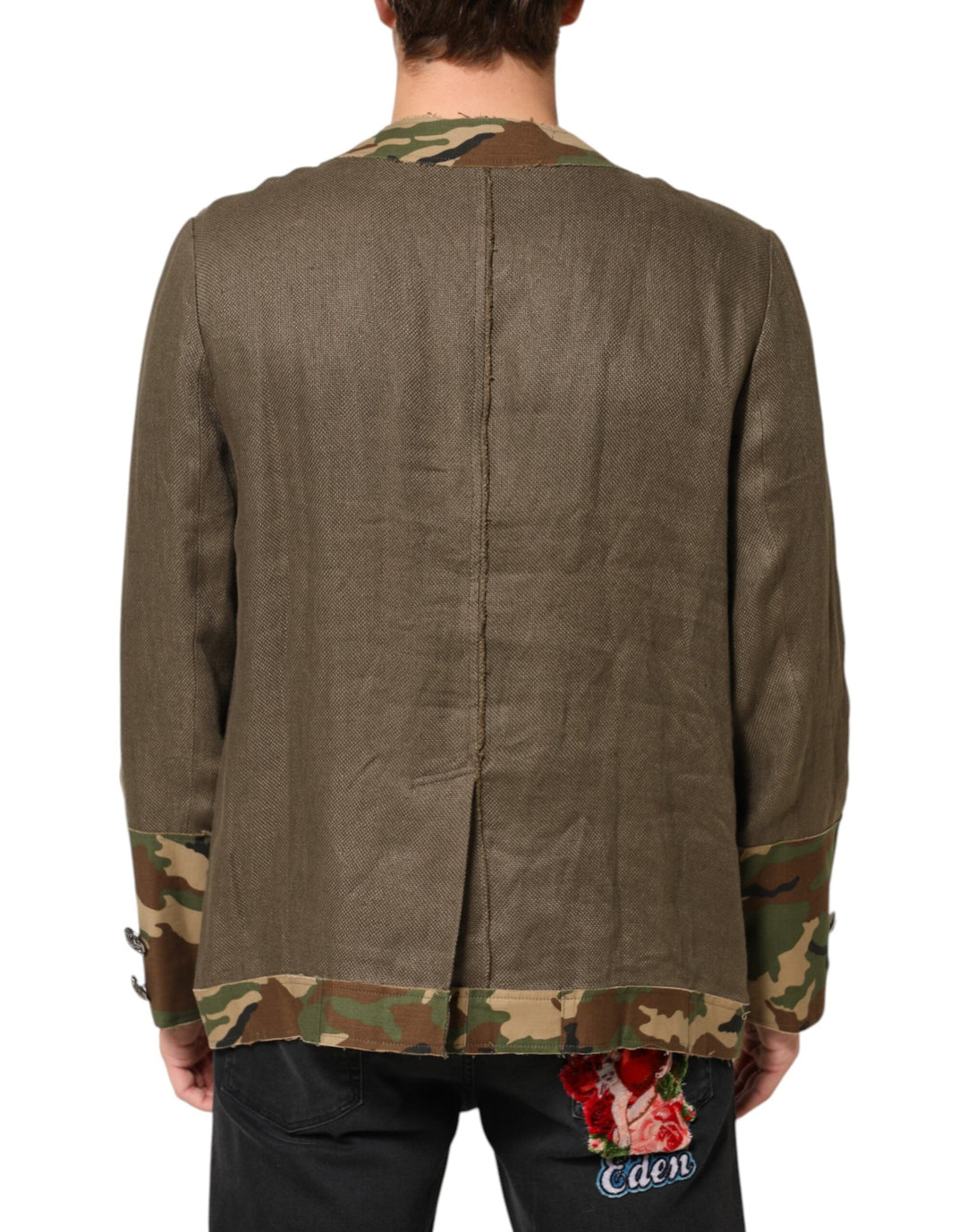 Men’s Dolce &amp; Gabbana Brown Camouflage Linen Button Down Jacket