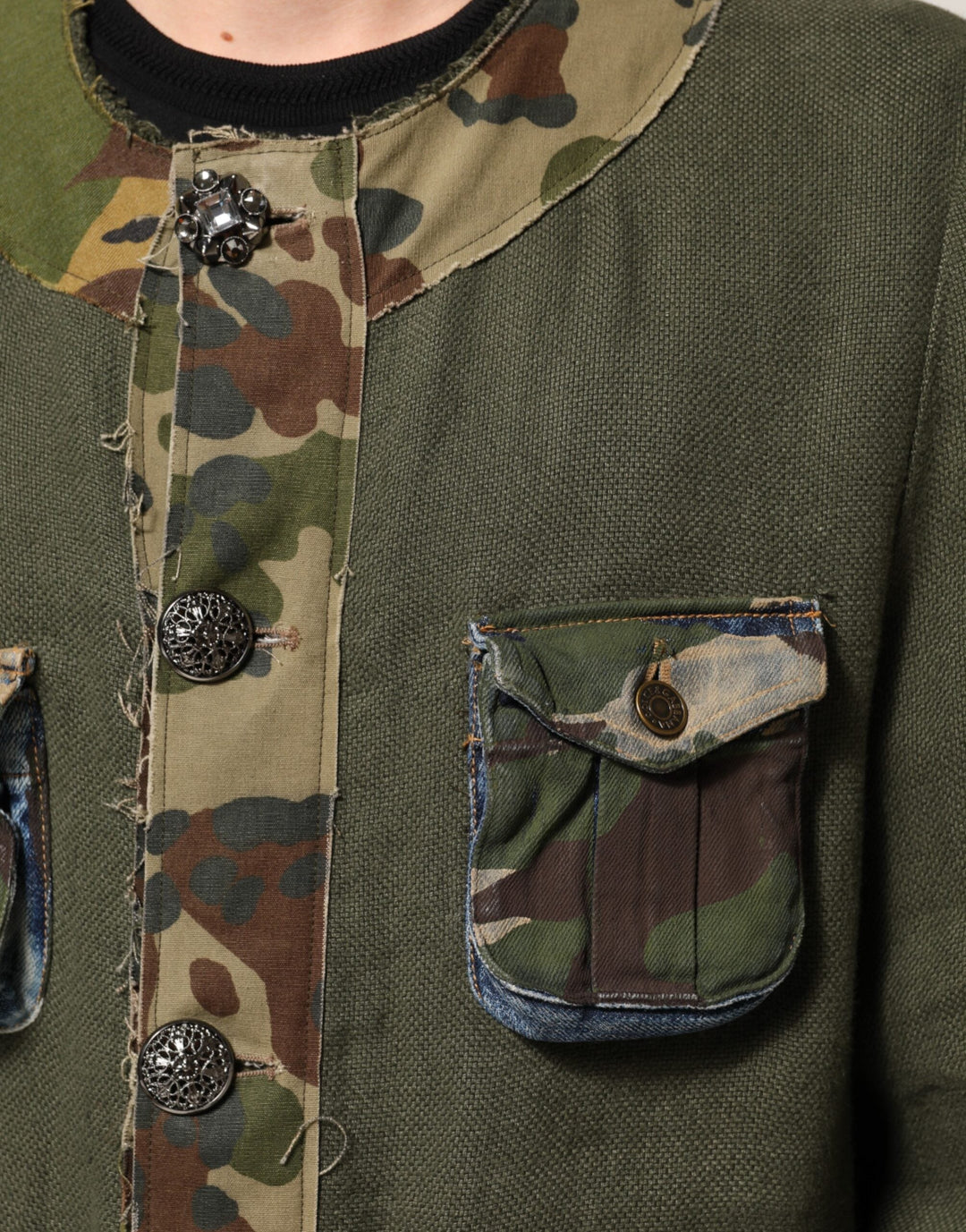 Men’s Dolce &amp; Gabbana Brown Camouflage Linen Button Down Jacket