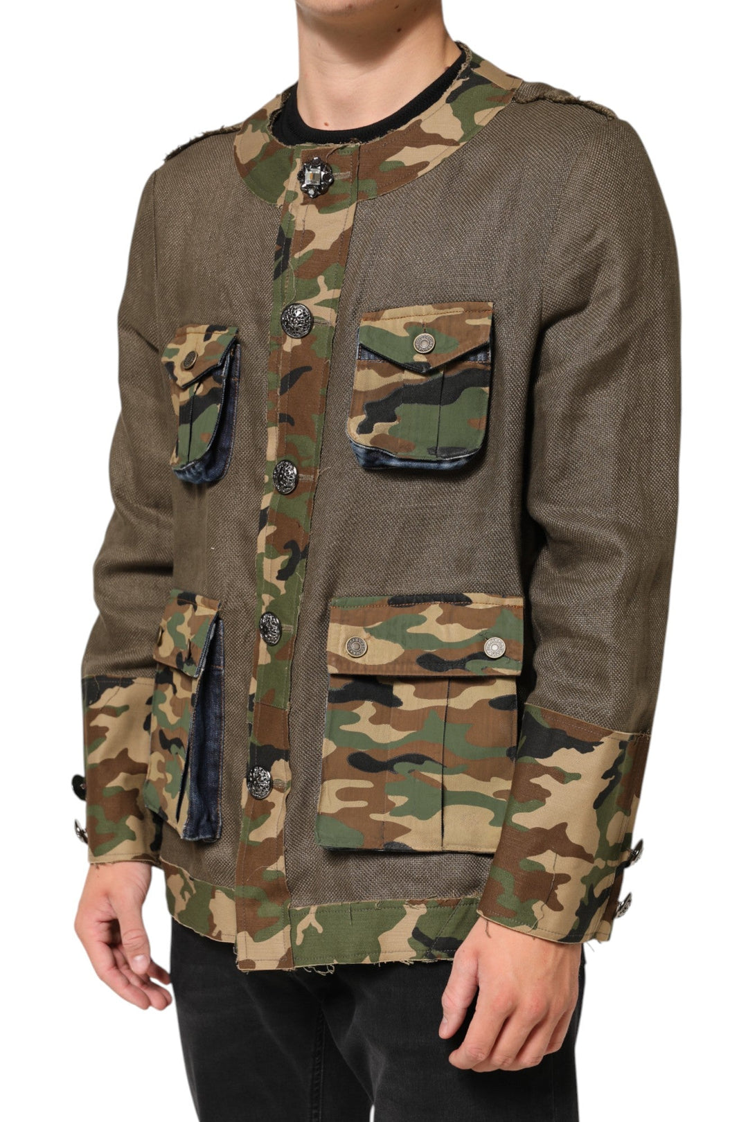 Men’s Dolce &amp; Gabbana Brown Camouflage Linen Button Down Jacket
