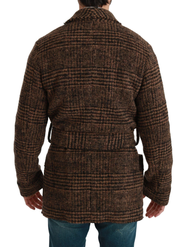 Men’s Dolce &amp; Gabbana Brown Checkered Wool Robe Coat Wrap Jacket