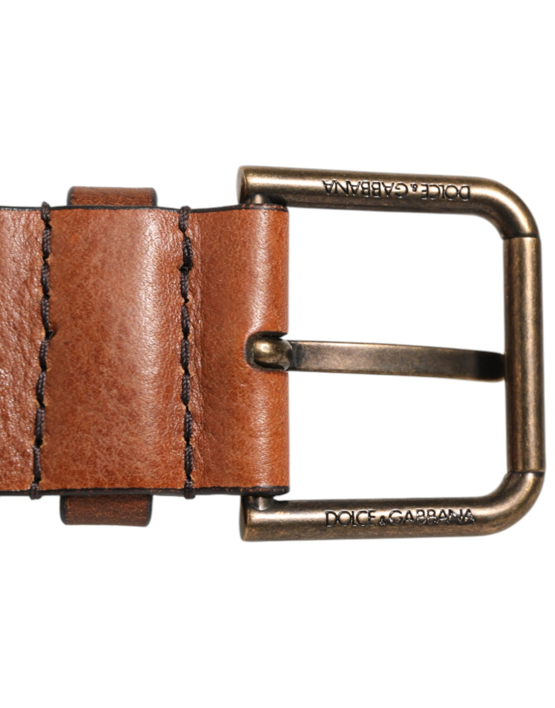Dolce &amp; Gabbana Brown Classic Gold Metal Logo Buckle Men Belt