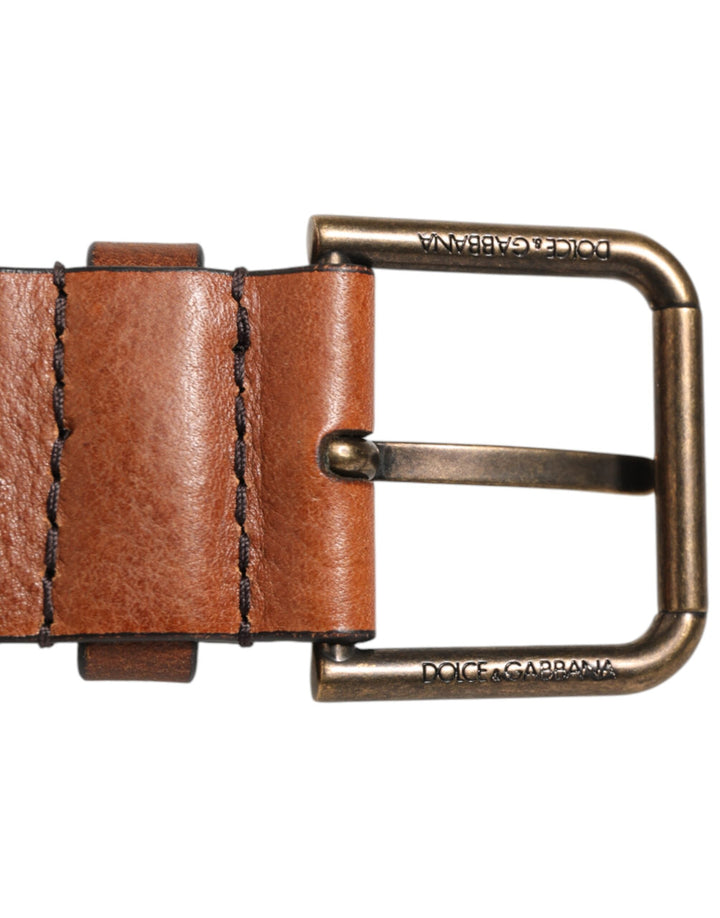Dolce &amp; Gabbana Brown Classic Gold Metal Logo Buckle Men Belt