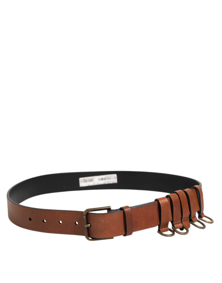 Dolce &amp; Gabbana Brown Classic Gold Metal Logo Buckle Men Belt