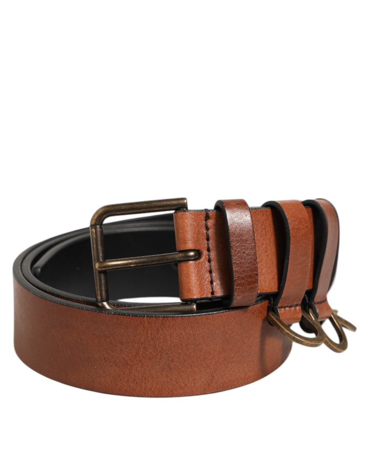 Dolce &amp; Gabbana Brown Classic Gold Metal Logo Buckle Men Belt