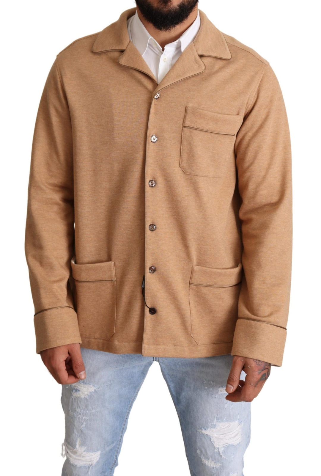 Men’s Dolce &amp; Gabbana Brown Cotton Button Collared Coat Jacket