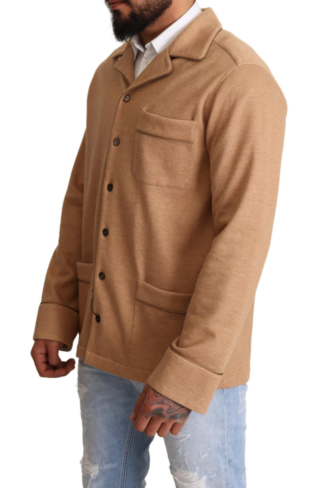 Men’s Dolce & Gabbana Brown Cotton Button Collared Coat Jacket