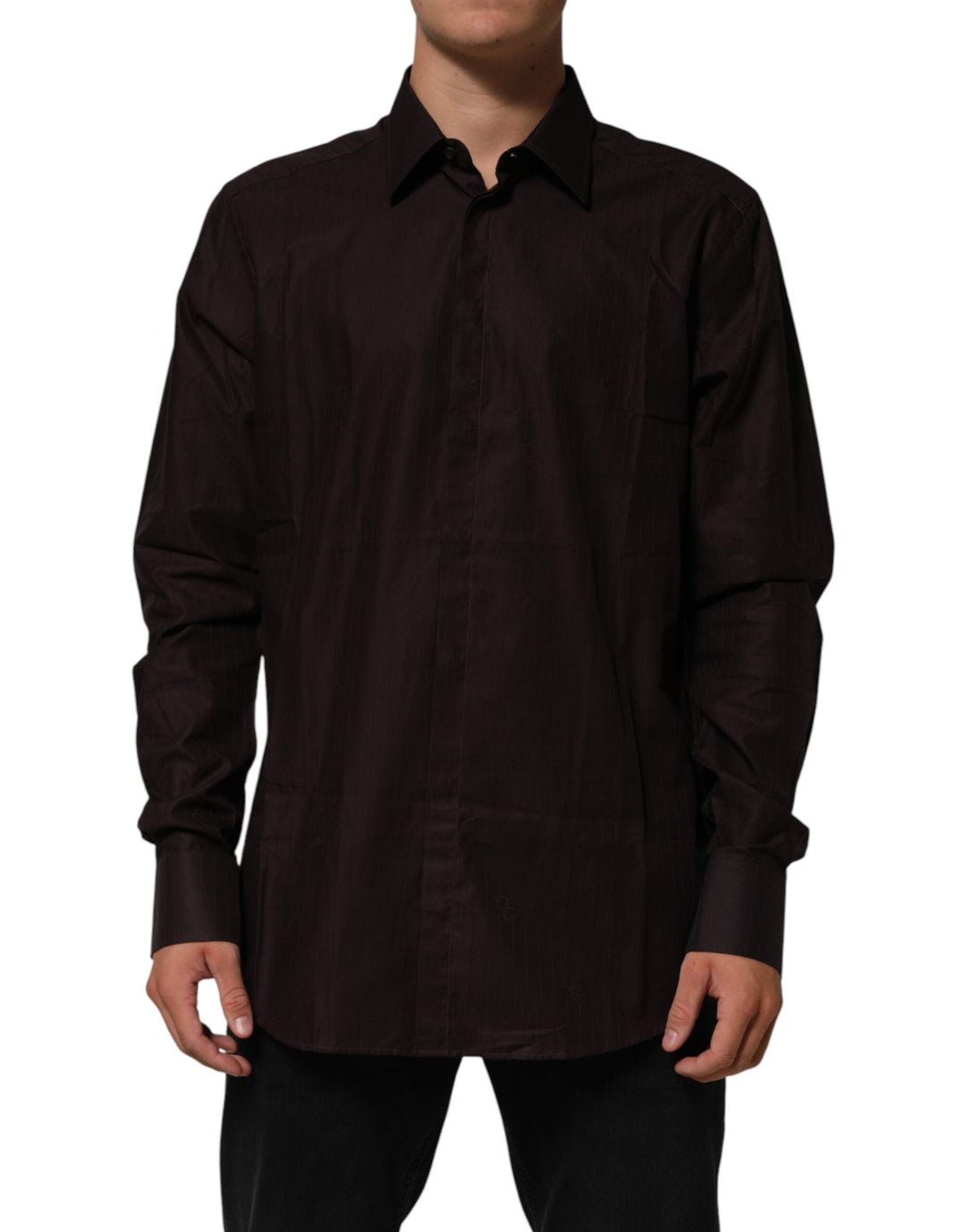 Dolce &amp; Gabbana Brown Cotton Longsleeve Martini Dress Shirt
