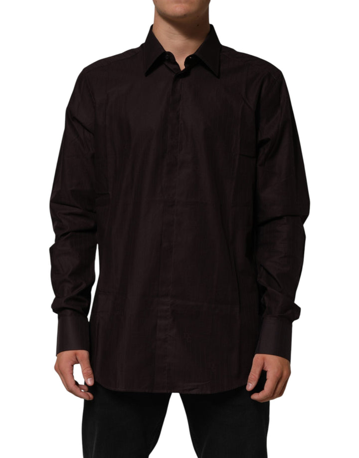 Dolce &amp; Gabbana Brown Cotton Longsleeve Martini Dress Shirt