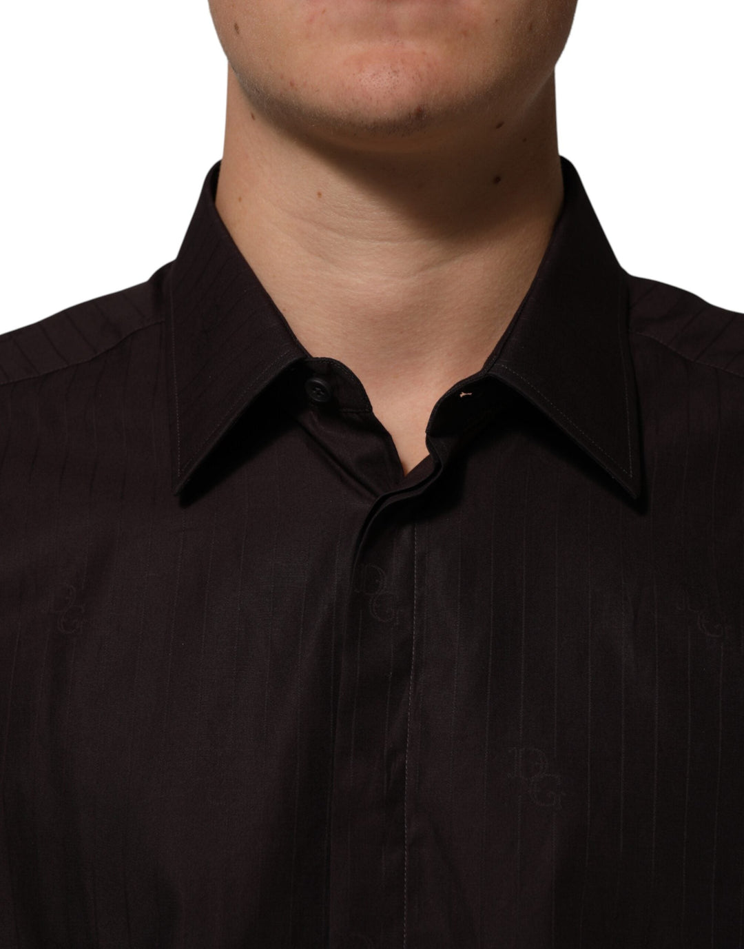 Dolce &amp; Gabbana Brown Cotton Longsleeve Martini Dress Shirt