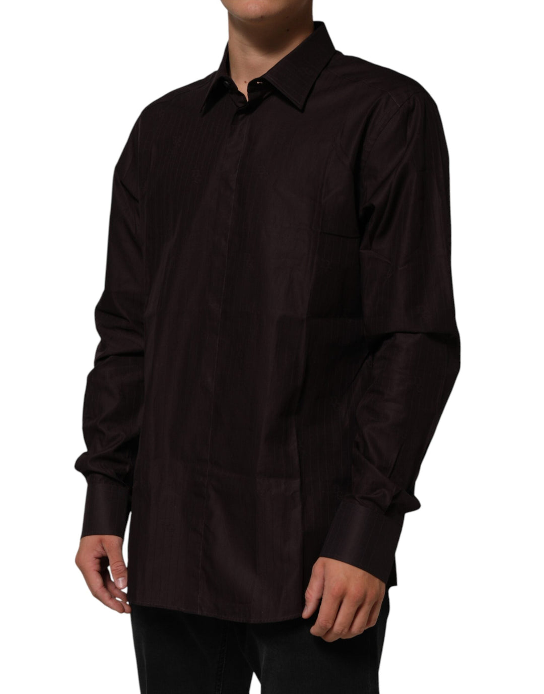 Dolce &amp; Gabbana Brown Cotton Longsleeve Martini Dress Shirt