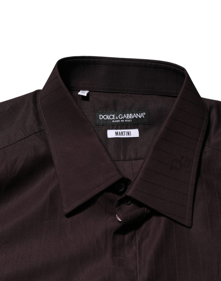 Dolce &amp; Gabbana Brown Cotton Longsleeve Martini Dress Shirt