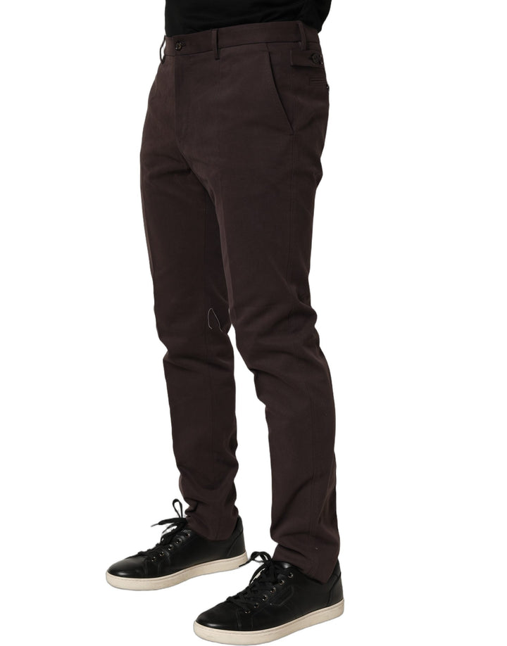 Men’s Dolce &amp; Gabbana Brown Cotton Skinny Leg Dress Trouser Pants