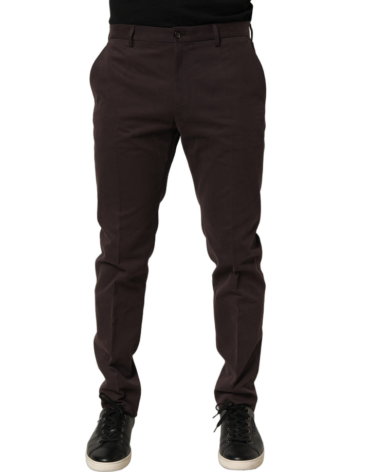 Men’s Dolce &amp; Gabbana Brown Cotton Skinny Leg Dress Trouser Pants