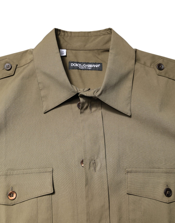 Men’s Dolce &amp; Gabbana Brown Cotton Stretch Casual Long Sleeves Shirt