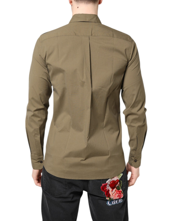 Men’s Dolce &amp; Gabbana Brown Cotton Stretch Casual Long Sleeves Shirt